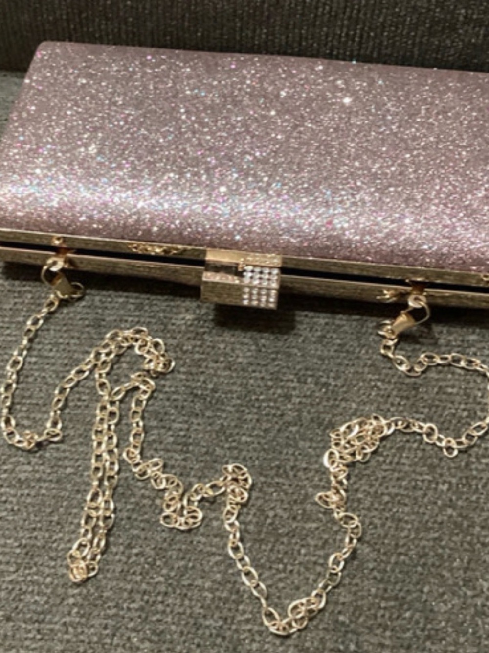 Glitter Pink Evening Clutch with Gold Chain